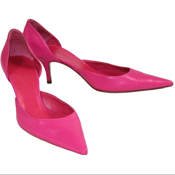 Balenciaga Fiery Pink Leather Knife Toe Open Side Stiletto Heel, Size 36.5 - Picture 4 of 12